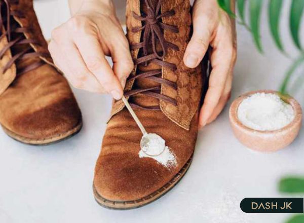 Sử dụng bột ngô hoặc phấn rôm để làm sạch giày da lộn