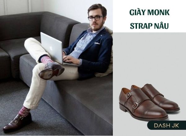 Phối đồ với giày da kiểu dáng Monk Strap tạo outfit tone nâu sang trọng