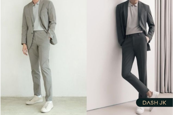 Set đồ đi cưới cho nam áo Blazer, quần chinos, giày sneaker trẻ trung