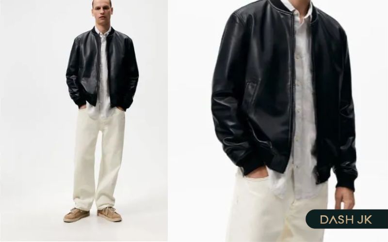 Lạ mắt công thức phối đồ với giày màu kem nam với áo khoác da nam