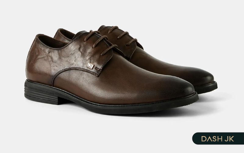 Giày derby nâu trầm da sần dây mở phóng khoáng