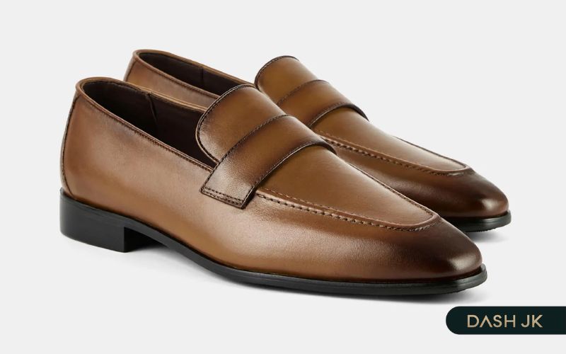 Giày da bò nam mũi vuông mix đai ngang thời trang