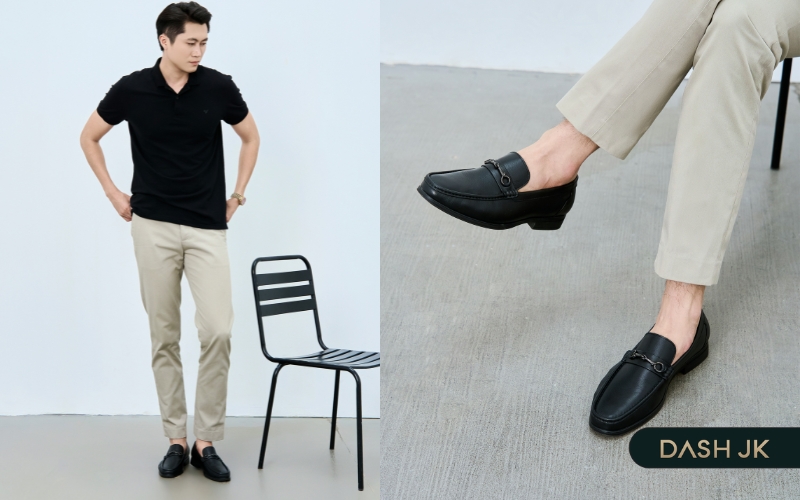 Mix giày Loafer cùng quần âu, áo polo năng động trẻ trung